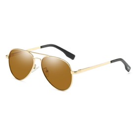 QVKUUT Polarised Sunglasses for Men and Women, Metal Frame Sunglasses, Classic Black Sunglasses, UV400 Protection, gold/brown