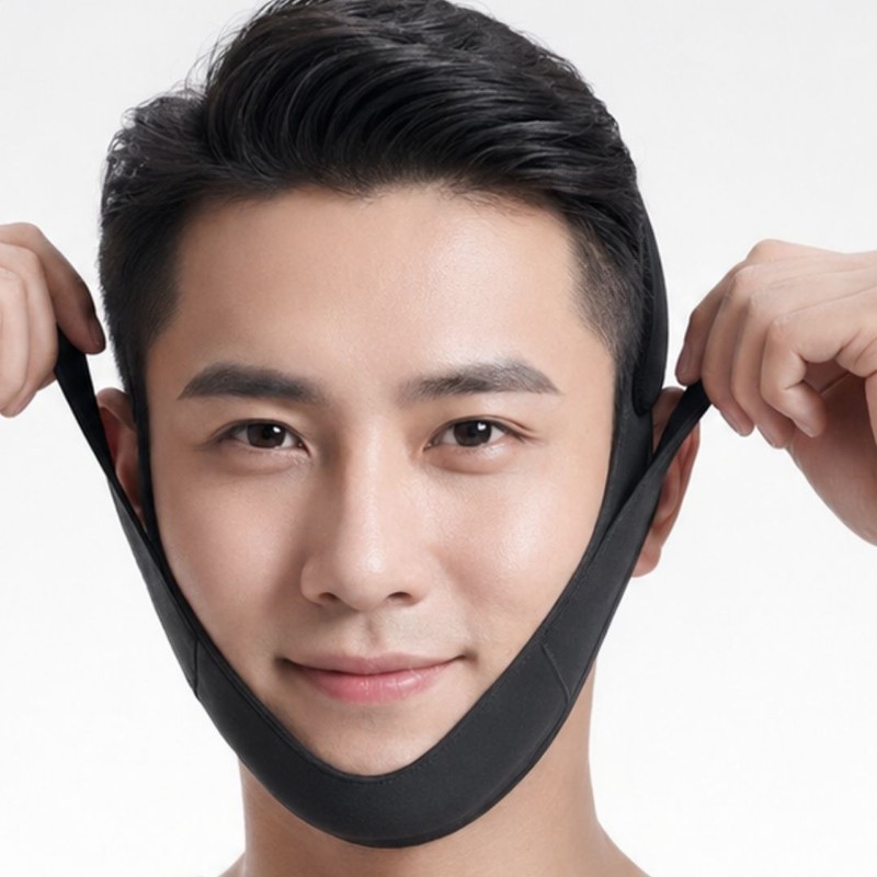 Shop Up Men's V-Line Tape Face Jaw Lifting Band, Black,