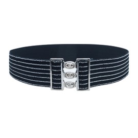 Dress K.O Women's Waist Belt, Thick, Wide, Thick Belt, Rubber, Silver, Glitter Buckle, Made in Japan, Large Size, Dance, Ballroom Dance, Sash Belt, Black