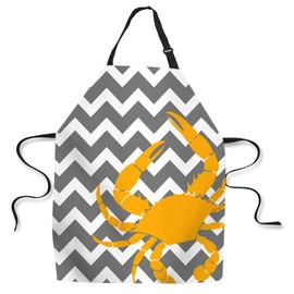 afidomu Kitchen Cooking Apron Crab Nautical Sea Animal Chevron Apron Home Baking Chef Apron Waterproof For Women Men 31X27 Inches