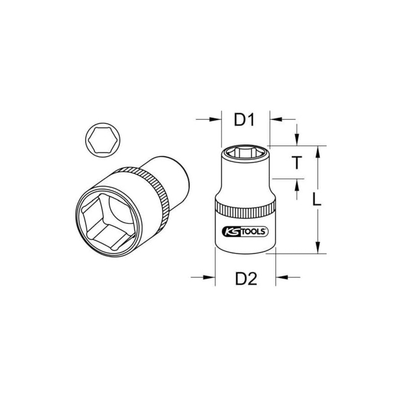 KS Tools 911.4112 3/4" Hexagonal Socket, Short, 43mm