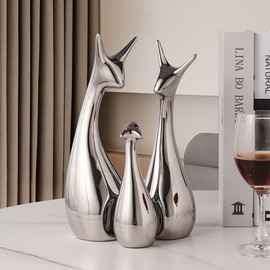 Animal Family Scandinavian Interior Ceramic Object (3, Silver)