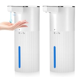 2 Pack Touchless Automatic Liquid Soap Dispenser, 13.5oz Smart Sensor Hand Wash Dispenser, USB Rechargeable & Adjustable for Bathroom Kitchen Sink, White Stripes