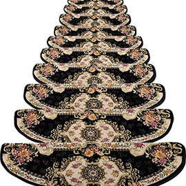 TINTON LIFE Set of 13 Non-Slip Washable Stair Treads Carpet with Skid Resistant Rubber Backing Indoor Wooden Step Mats Self-Adhesive Stair Protectors 9.4" x 25.2" Provence Dark Blue