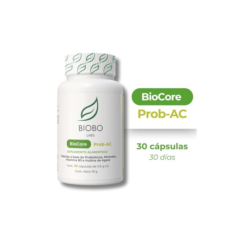 BioCore Prob-AC, Suplemento Alimenticio con Probióticos, Minerales, Vitamina B3 e
