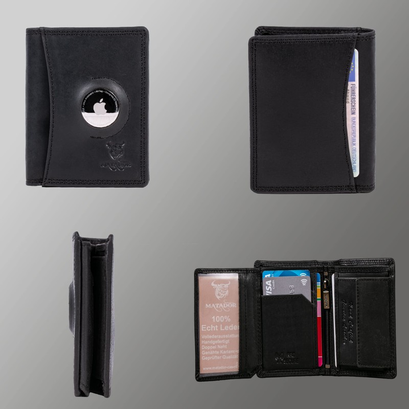 MATADOR Men's Leather Wallet with AirTag Compartment, Nappa Black, Modern
