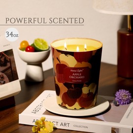 HomeLights Large jar Candle | 3-Wick Long-Lasting Scented Candles, 34oz Natural Soy Wax Candle for Home Scented, Eclectic Mixed Styles Gifts for Women & Men, Apple Orchard