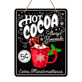 FLYAB Hot Cocoa Christmas Sign 8"x10" Vintage Hot Cocoa Bar Sign Christmas Wall Decor Hot Cocoa Christmas Decorations Sign for Home Kitchen Table Indoor Christmas Xmas Holiday Party Supplies