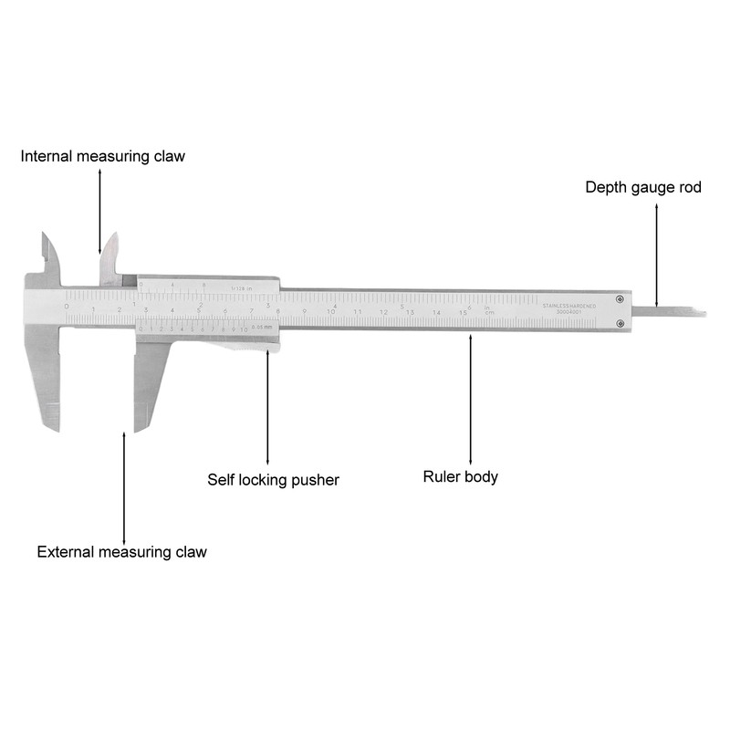 Vernier Caliper 0‑150mm 0‑6in Range 0.05mm 1/128in Resolution Stainless Steel