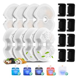 8 Pack Replacement Filters & Pump Sponges for 67oz/2L Colorful Cat Fountain with LED Light, BFLICROY Cat Water Fountain Filter, Quadruple Filtration Pet Fountain Filters Replacement