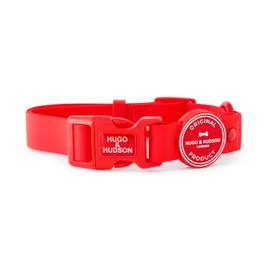 HUGO & HUDSON Waterproof Dog Collar, Anti Odor and Easy to Clean Adjustable Pet Collar, Red, M