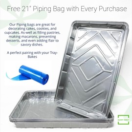 100 Large Foil Tray Bake containers Aluminium Recyclable 12 x 8 Includes 2 Free 21" Disposable Piping Bags! …