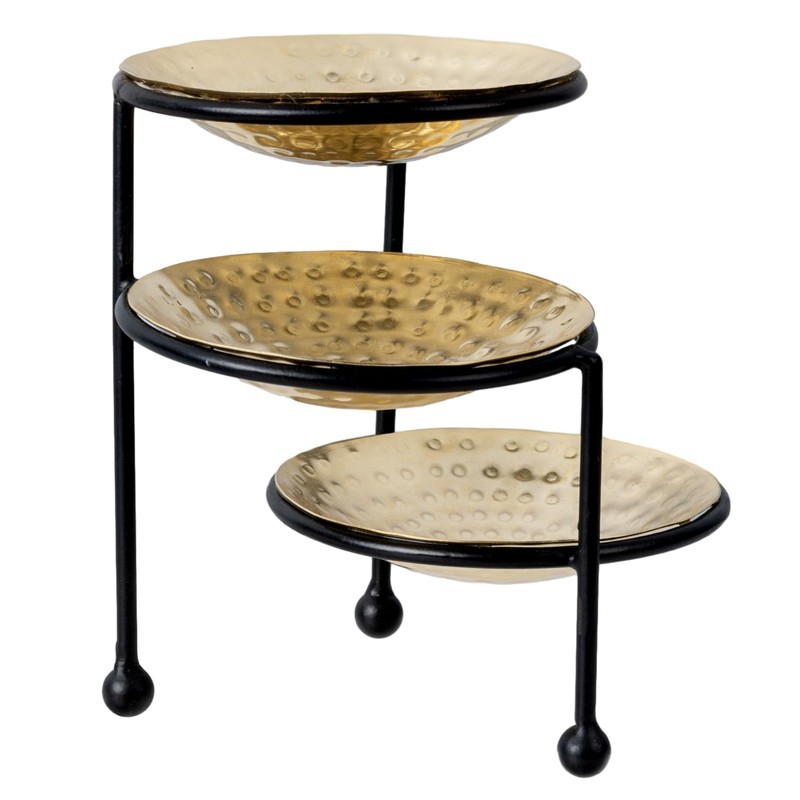 MyGift 3 Tier Jewelry Dish Organizer - Hammered Brass Plated