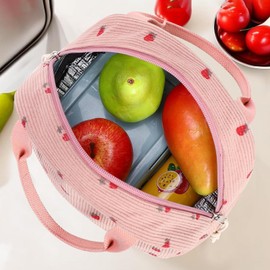 MOWUVAI Insulated Lunch Bag for Kids & Women - Cute Strawberry White Design, Large Capacity Cooler Lunch Box Perfect for Work, School, Picnics & BBQ (Pink)