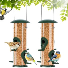 FEED GARDEN FEED GARDEN 2 Pack Tube Bird Feeders for Outdoors Hanging, 4 Ports,Premium Hard Plastic Finch Feeder Rust-Proof, Heavy Duty Metal Lid and Base Gifts Wild Bird Feeders 8.5 Inch Green
