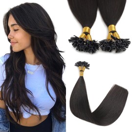 Sindrra U Tip Hair Extensions Real Human Hair 50g 18inch Natural Black Pre Bonded Hair Extensions Real human hair Nail U Tip Hair Extensions #1B 18inch