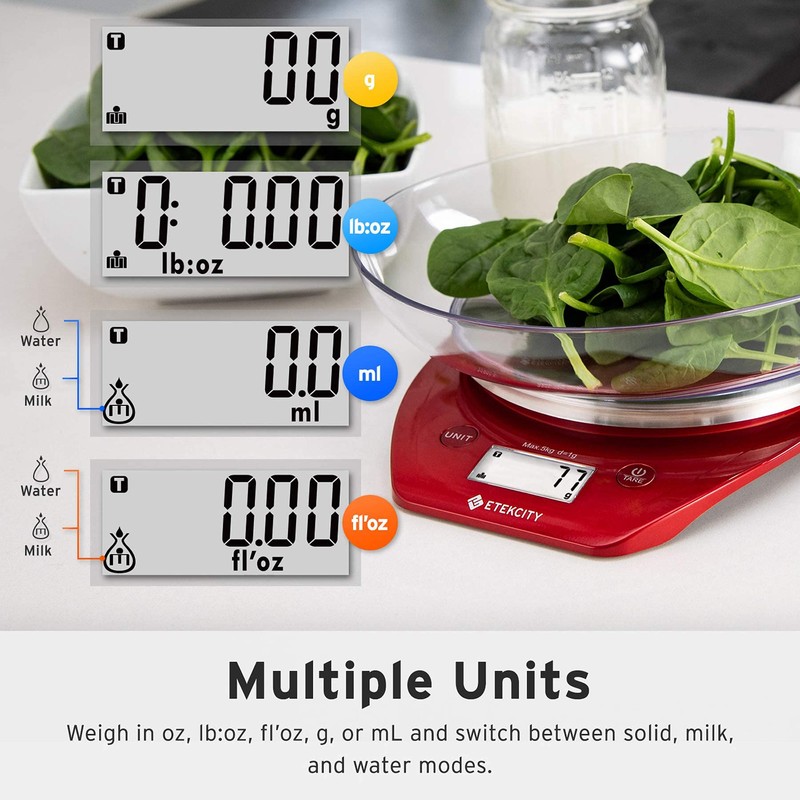 Etekcity Báscula de cocina de alimentos de 0,1 g, tazón,