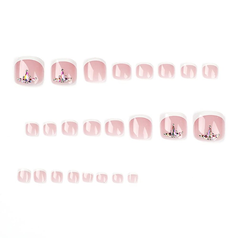 Clataly 24 Pieces Square Crystal Flowers Fake Nails Polished Toe