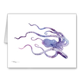 DJ Rogers Fine Art Purple Octopus - Set of 10 Abstract Watercolor Animal Note Cards With Envelopes