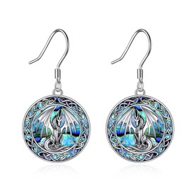 Dragon/Mermaid/Wolf Earrings for Women Girls Sterling Silver Abalone Shell Irish Celtic Knot Dragon Earrings Jewellery Gifts, Sterling Silver, Abalone