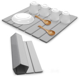 Large Stone Dish Drying Mats for Kitchen Counter , Quick Dry Absorbent Collapsible Dish Drying Mat, 24”(L)x16”(W) Diatomaceous Earth Mats for Dishes Bottles Cups,Match Any Countertop