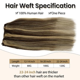 Sew in Hair Extensions Real Human Hair, Weft Hair Extensions Human Hair 18 Inch 100G Balayage Dark Brown to Golden Blonde Hand Tied Weft Hair Extensions Colored Sew in Human Hair Weft Extensions