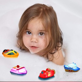 Bath Toys, 6 Packs Light up Boat Floating Rubber Set, Flashing Color Changing Light in Water, Tub Gift for Baby Infant Toddler Child Kid, Bathtub Ship Toy for Bathroom Shower Game Swimming Pool Party