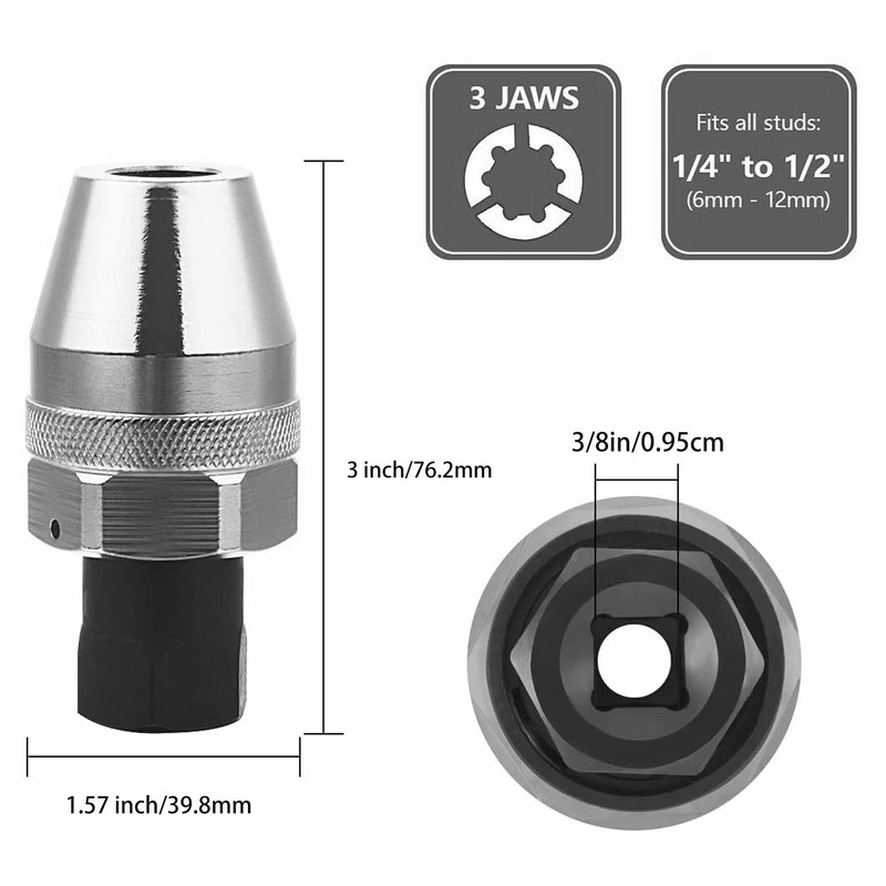 3/8in Drive Stud Extractor Tool, Steel Alloy Universal Broken Bolt