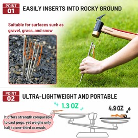 AVOFOREST Heavy Duty Tent Stakes - Thick Titanium Camping Stakes with Reflective Pull Cords, 8-Inch Ultra-Lightweight Ground Anchors Rust-Proof Tent Pegs for Hard Ground, Canopy & Tarp (8 Pack)