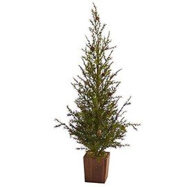 4ft. Alpine âNatural Lookâ Artificial Christmas Tree in Wood Planter with Pine Cones