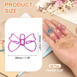 PATIKIL 40pcs Paper Clip, Butterfly Shape Paper Clip Small Cute Rust-Proof Metal Strong Durable Bulk for Office Home, 30mm, Pink