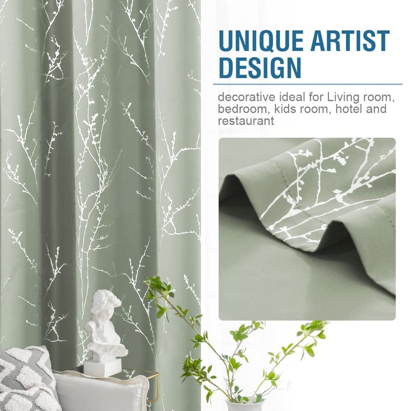 H.VERSAILTEX Blackout Curtains for Bedroom Foil Print Twig Tree Branch