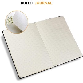 Classic Dotted Notebook Journals - Black A5 PU Leather Hardcover Notebooks for Men and Women, 192 Pages 120 Paper with Inner Pocket, 5.75 × 8.5 Inches