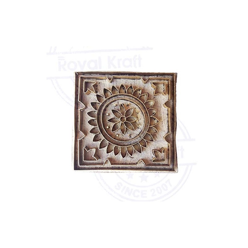 Royal Kraft Indian Print Stamp Brass Square Shapes Wooden Clay