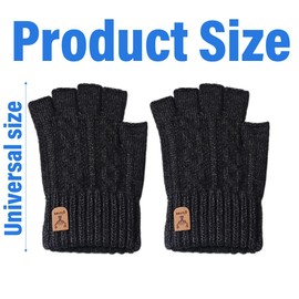 Thermal Winter Warm Half Finger Gloves, 2 Pair Plush Knitted Gloves, Outdoor Driving Working Running Cycling Gloves, Half Finger Cycling Gloves, for Mountain Bike, Road Bicycle, Black, Navy Blue