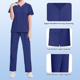 DEEYOTA Women's Scrub Sets - Medical Uniform Top & Pants for Women - Soft Stretch V-Neck Scrubs with Pockets - Comfortable Nursing Uniforms for Healthcare Workers