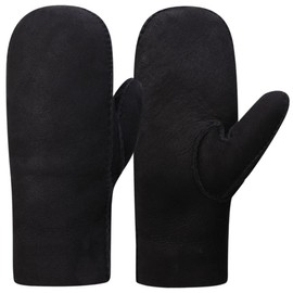 Harssidanzar Leather Mittens For Womens,Warm Suede Sheepskin Shearling Mitten Gloves Fur Cuff KL026,Black,Size S