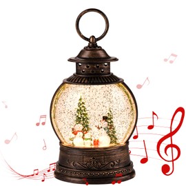Christmas Lantern Snow Globe,Vintage Hanging Lanterns,Outdoor Indoor Table Holiday Party Decorations,Plug-in and Battery Operated Gift Table Lamps