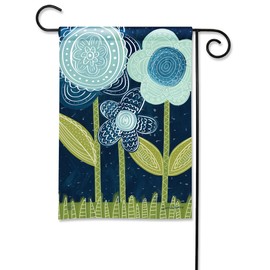 Studio M Double Sided Folk Art Floral Outdoor Flag Decoration for Landscaping, Gardens, and Yards, Standard 13 x 18 Inch Fade Resistant Solar Silk Polyester Fabric Blue Flowers