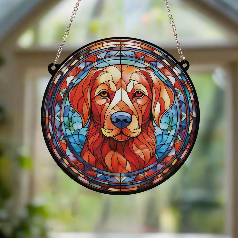 Labrador Fox Red Stained Glass Effect Suncatcher - Garden Gift