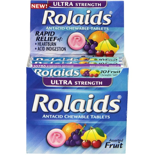 Rolaids Ultra Strength Tablets, Fruit, 10 Count (Pack of 12)