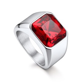 Bandmax Gemstone Signet Rings for Men, Stainless Steel Sovereign Ring Fancy Cut Cubic Zirconia Rings Emerald/Black Onyx/Ruby Ring Wedding Ring Size 9 Gift Packaging