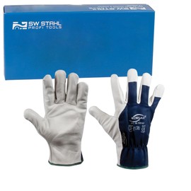 SW-Stahl 11541L Work Gloves Leather Size 9 / L I Cowhide Nappa Leather Gloves Work Gloves EN 388 I Gardening Gloves Blue/White I Assembly Gloves Size 9 I Gloves for Work