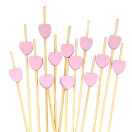 BambooMN 4.7 Inch Pink Heart Bamboo Food and Drink Pick Skewers for Catered Events, Holiday's, Restaurants or Buffets Party Supplies, 100 Pieces