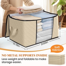 Fab totes 6 Pack Clothes Storage, Foldable Thick Fabric Blanket Storage Bags, Containers for Organizing Bedroom, Closet, Clothing, Comforter,Organization with Handle,Beige