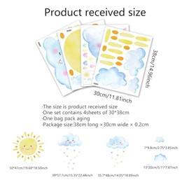Grandes calcomanías de pared del sol, calcomanías de pared de nubes blancas de acuarela, decoración de habitación para niños y niñas, calcomanías de sol, calcomanías de pared removibles de sol y nubes
