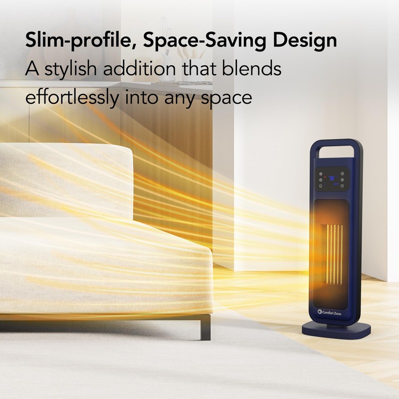 Comfort Zone 26-Inch 1500W Tower Space Heater for Indoor Use,
