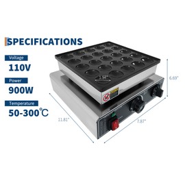 25 PCS Commercial Mini Dutch Pancake Machine for Home and Restaurant Use,Mini Pancake Maker with Non-Stick Coating, 110 V, 900 W
