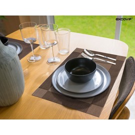 excovip Placemat, Scandinavian Style, Selective, Oil-Resistant, Non-Slip, Insulated, Washable, Rectangle, Woven Imitated Linen, PVC Placemats x 6 Pieces, Home Use (Brown)