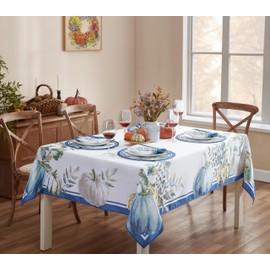 Home Bargains Plus Thanksgiving Blue Provence Heritage Pumpkin 52 x 70 inch Rectangle Fabric Tablecloth